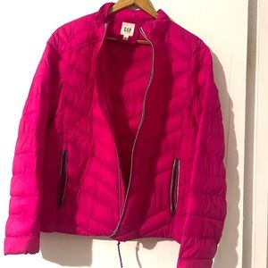 Hot pink slim light down jacket from Gap.
